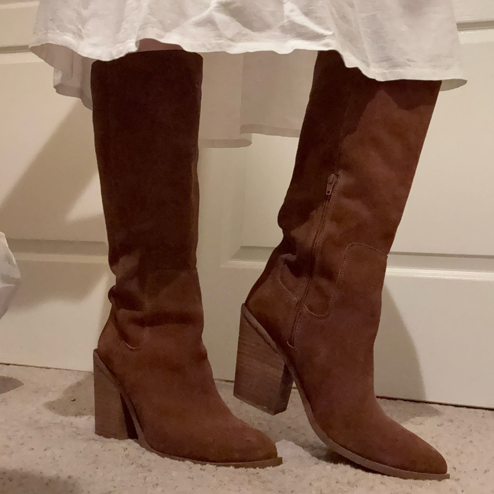 STEVE MADDEN Seven Brown Suede Leather Knee-High Boots